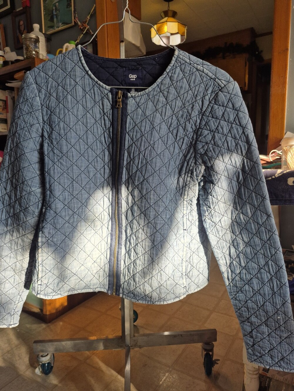 Gap Women's Quilted Light Blue Jacket - Zip Front